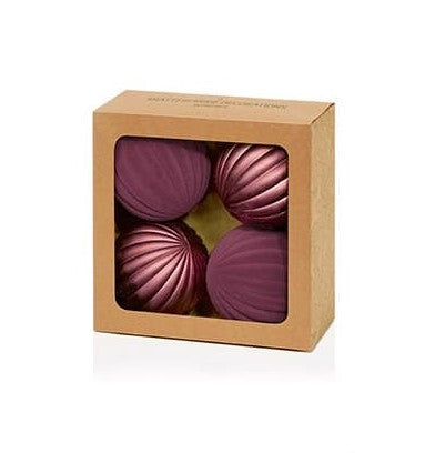 Plum Flock &amp; Matt Pumpkin Baubles - 4 Pack - 80mm