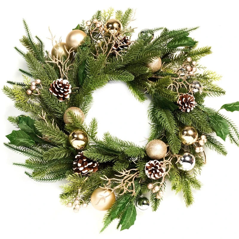 Silver &amp; Gold Christmas Wreath Holly Leaf - 50cm