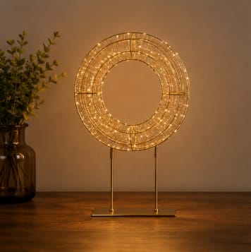 Red &amp; Warm White 500 LED Gold Tabletop Wreath - 45cm