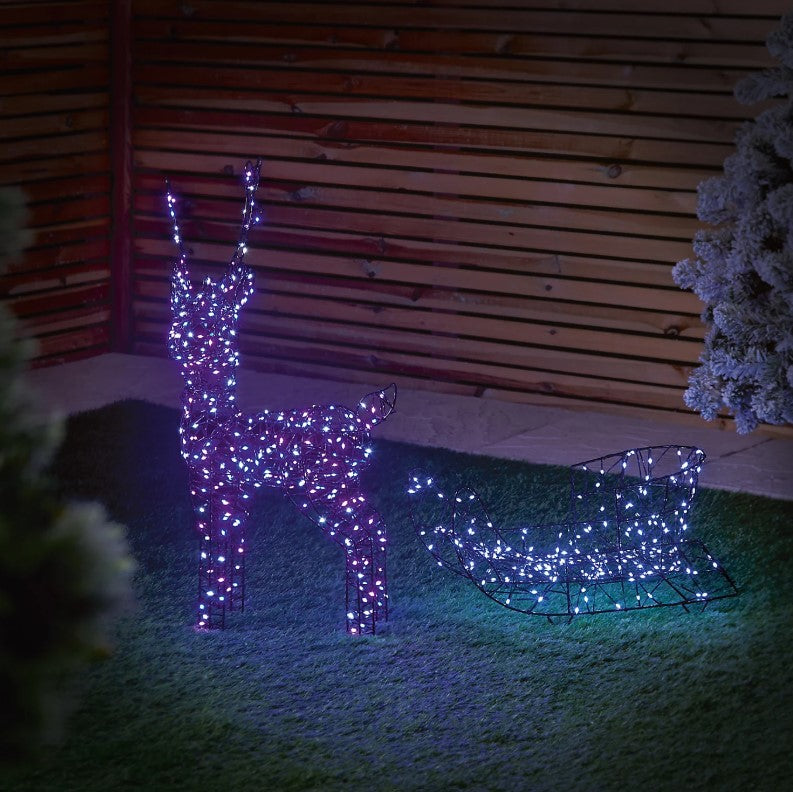 64cm Multi Action Reindeer &amp; Sleigh with 420 LEDs
