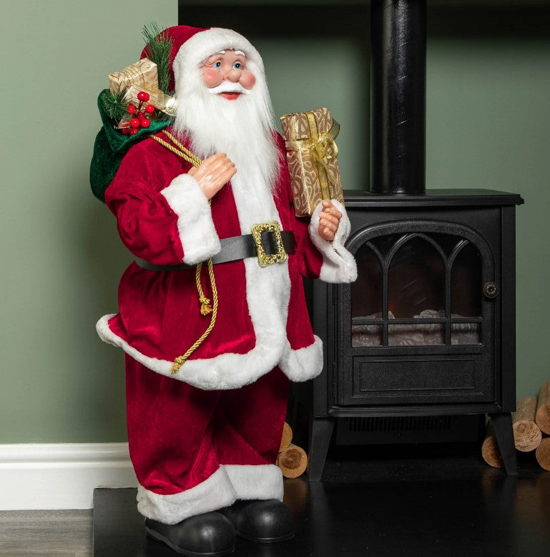 Red Traditional Santa with Sack and Presents - 80cm