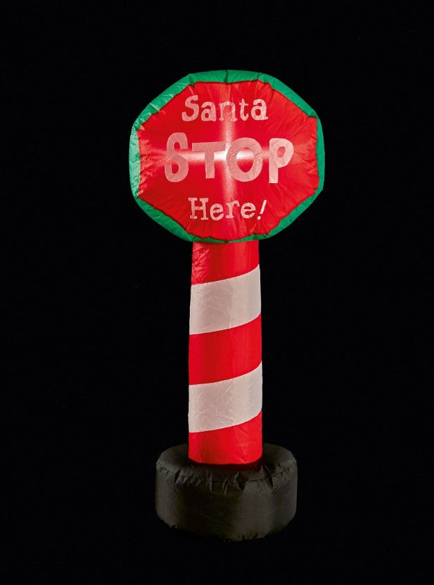 Lit Santa Stop Here Inflatable Signpost - 1m