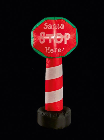 Lit Santa Stop Here Inflatable Signpost - 1m