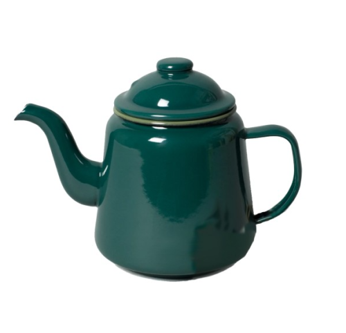 Enamel Teapot 14cm - Green with Moss Green Rim