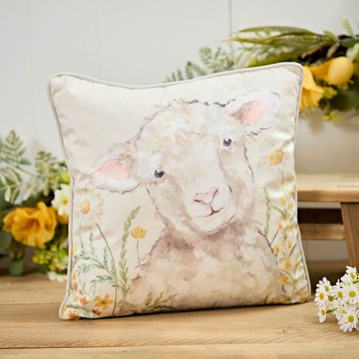 Sheep Velour Fabric Floral Cushion