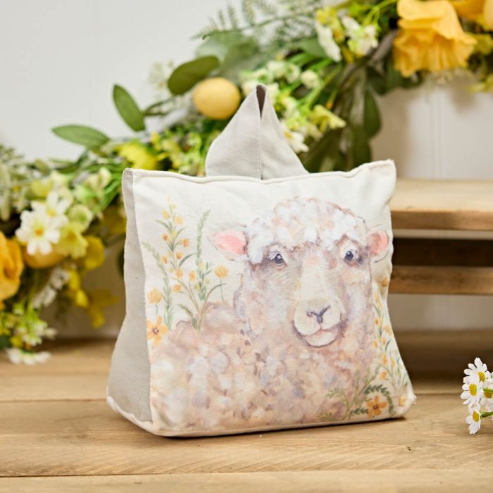 Sheep Velour Fabric Floral Doorstop with Handle