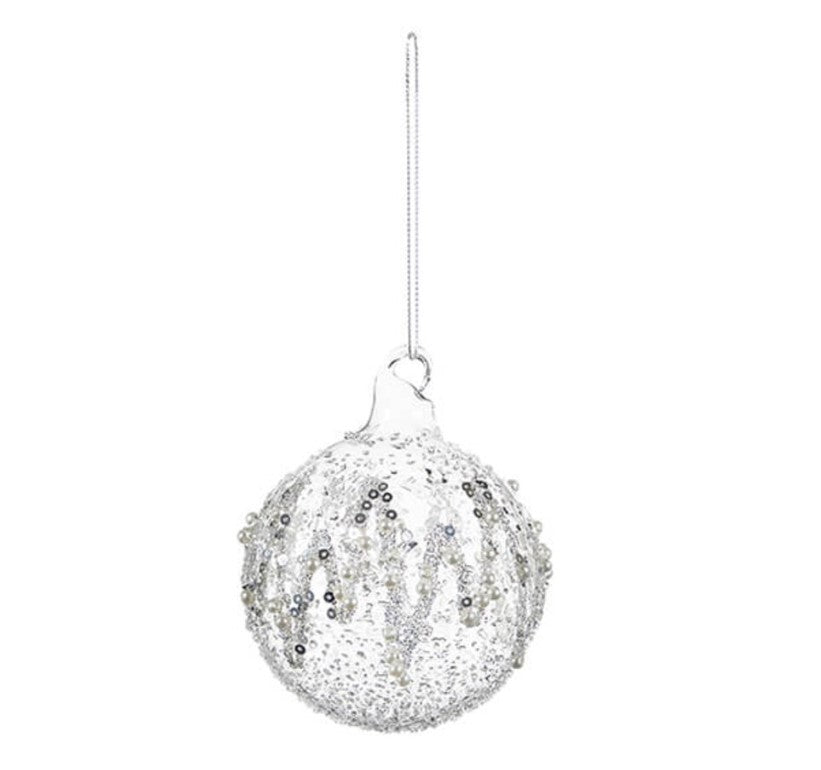 Clear Silver Sequin Bauble Glass Hook -  80mm