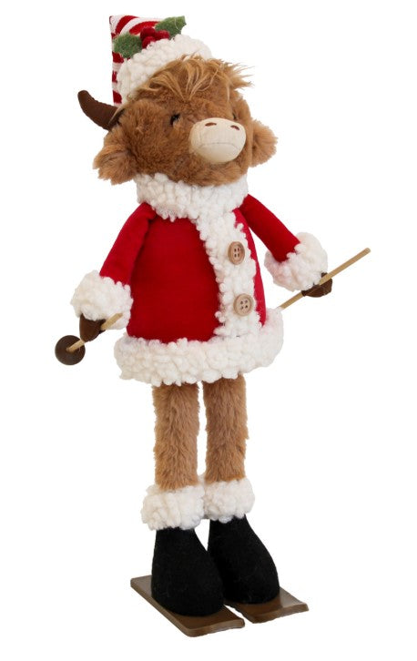 Plush Standing Highland Cow with Skis - 36cm