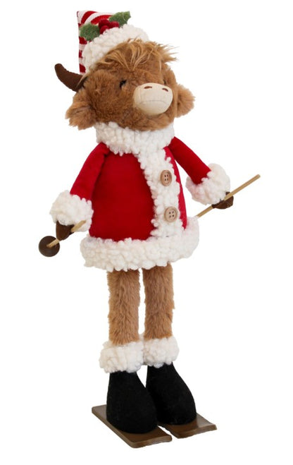 Plush Standing Highland Cow with Skis - 36cm