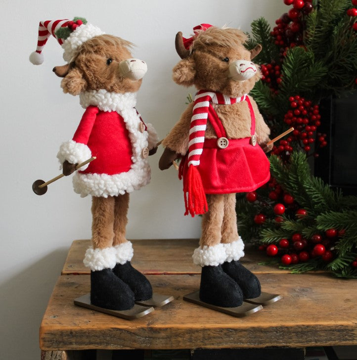 Plush Standing Highland Cow with Skis - 36cm