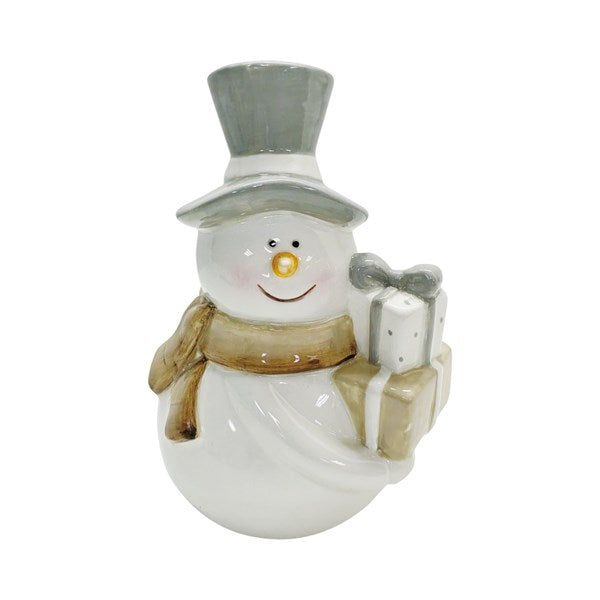 Snowman With Present 9x14cm