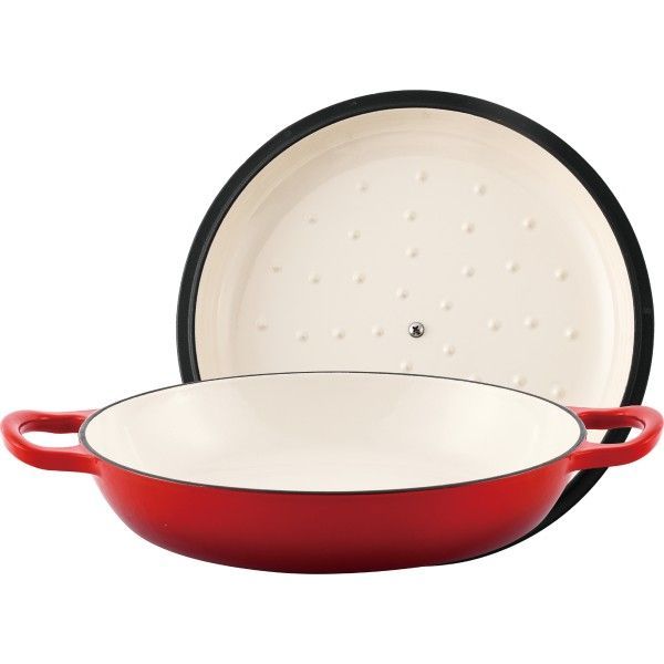 Steelex 28cm Red Cast Iron Saute Cassarole Dish 2.73L