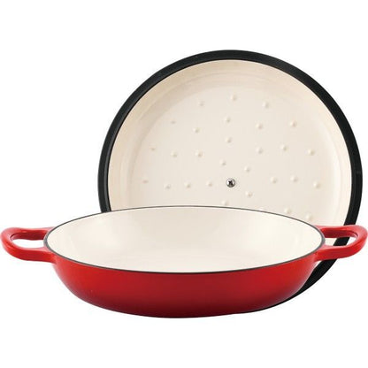 Steelex 28cm Red Cast Iron Saute Cassarole Dish 2.73L