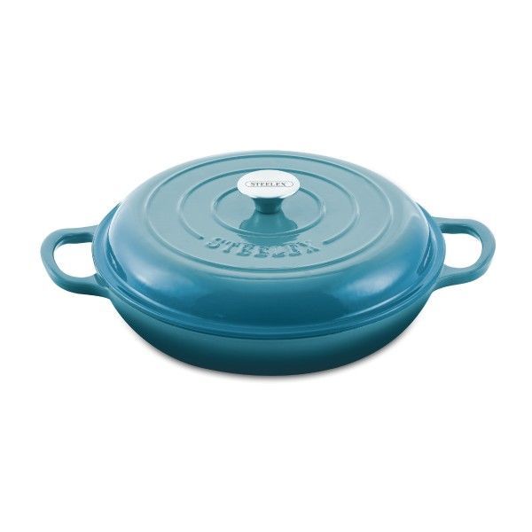 Steelex 28cm Teal Cast Iron Saute Cassarole Dish 2.73L
