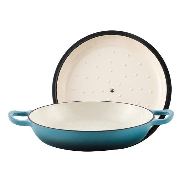 Steelex 28cm Teal Cast Iron Saute Cassarole Dish 2.73L
