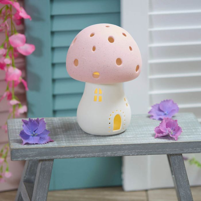 Porcelain Pink Toadstool House with LED Light