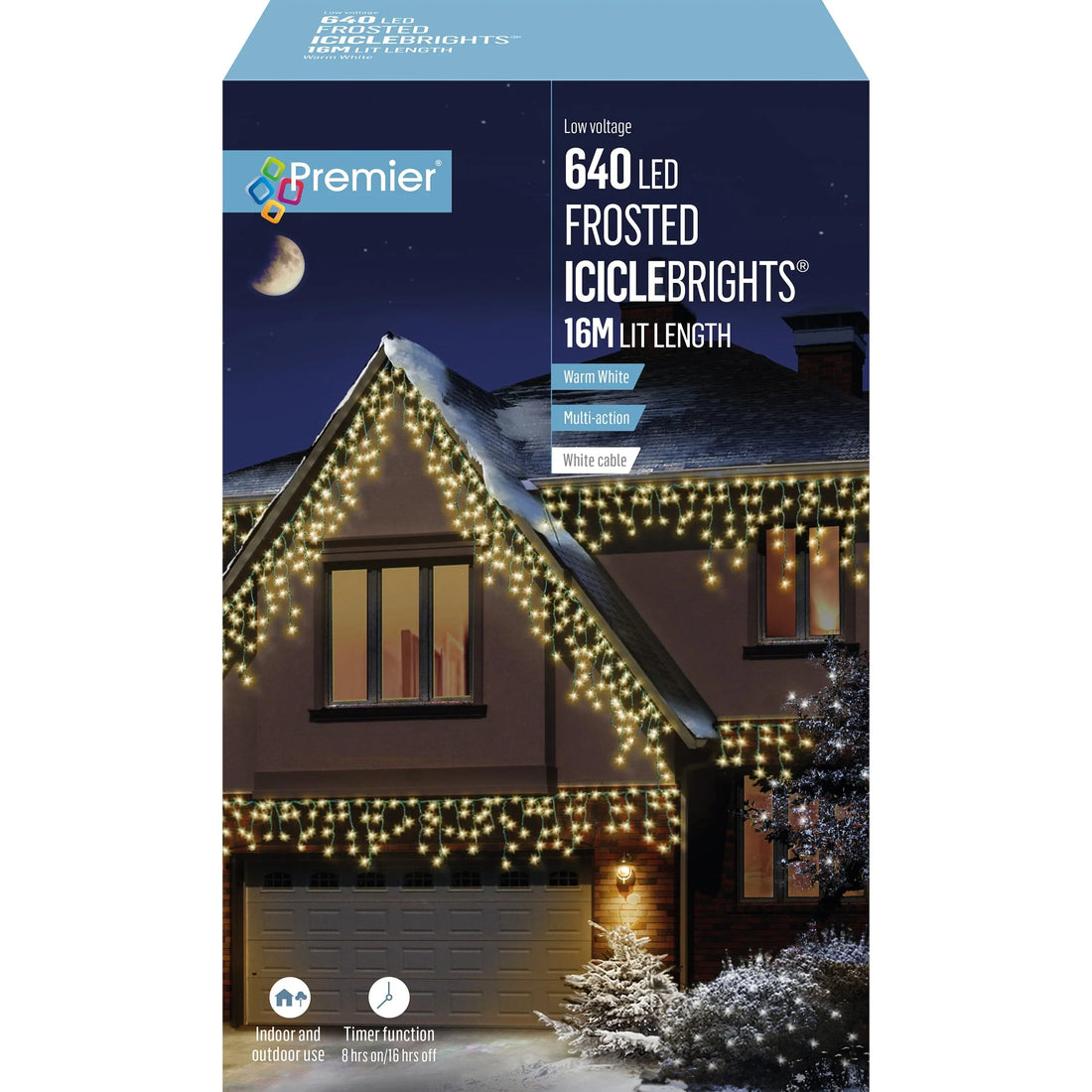 640L Multi Action Frosted Cap Icicles White Cable - Warm White