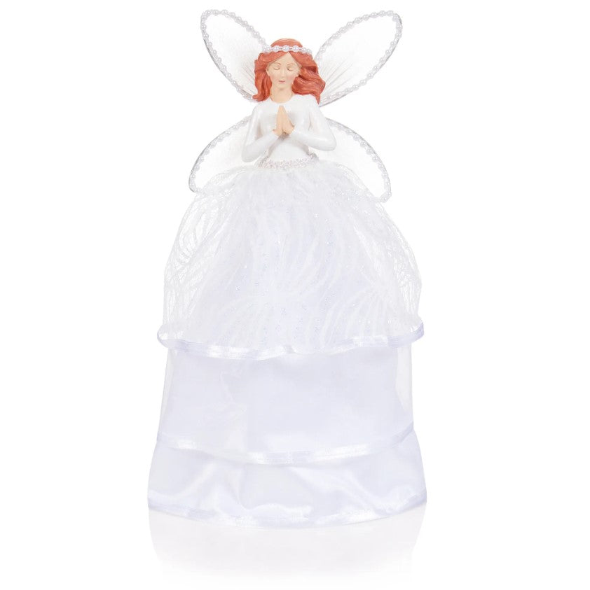 Silver-White Angel with Silver Stars Tree Topper - 28cm