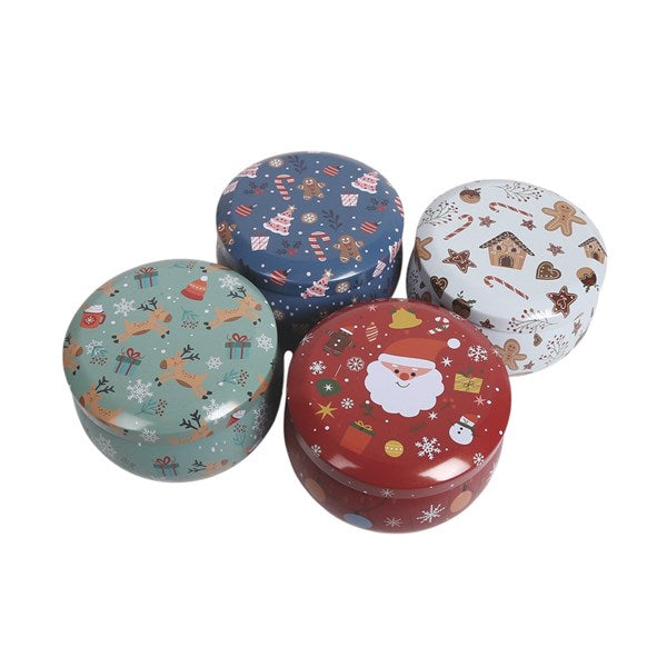 Christmas Scented Candle Tin 6cm 4 Assorted