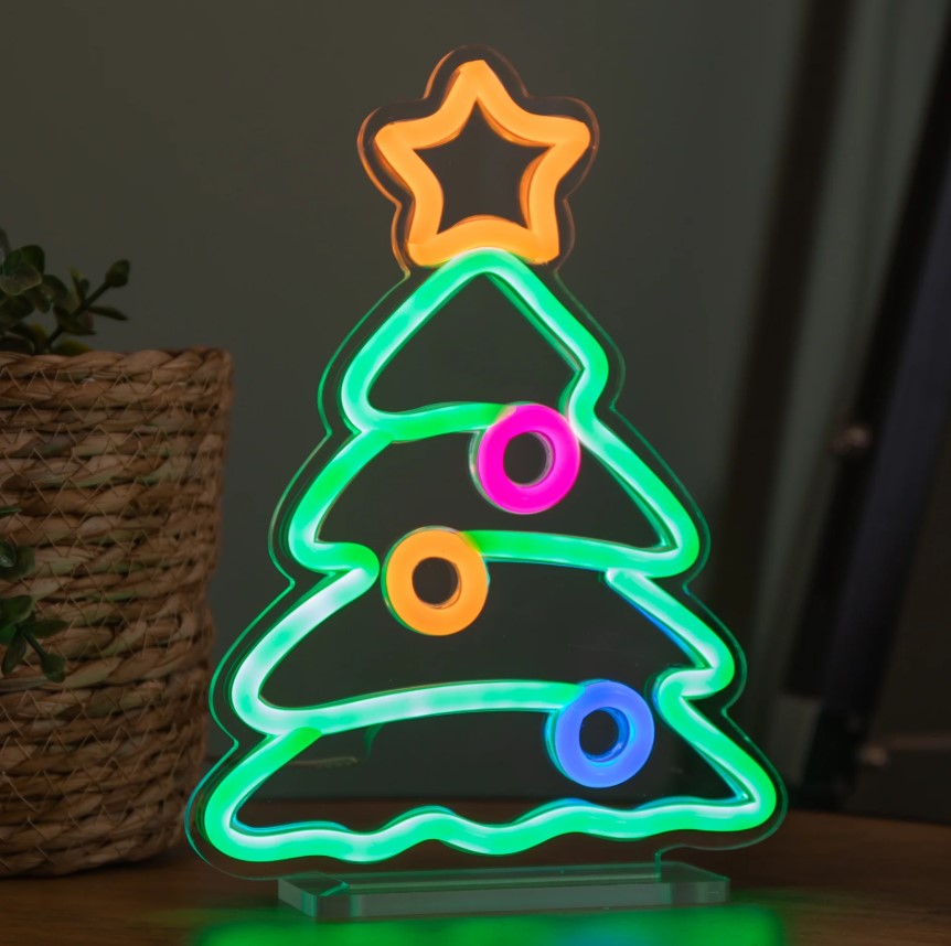 Christmas Tree Table Top Lit Neon Sign - 25cm