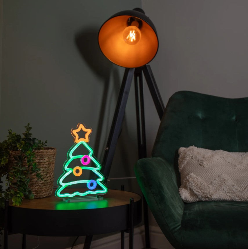 Christmas Tree Table Top Lit Neon Sign - 25cm