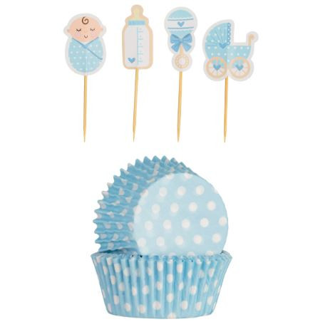 Mason Cash Vintage Baby Boy Cupcake Cases and Toppers 48 PC