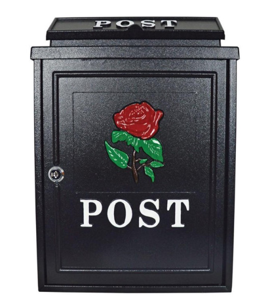 De Vielle Red Rose Diecast Post Box Black