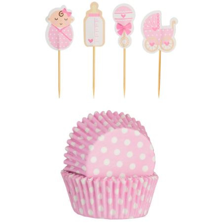 Mason Cash Vintage Baby Girl Cupcake Cases and Toppers 48 PC