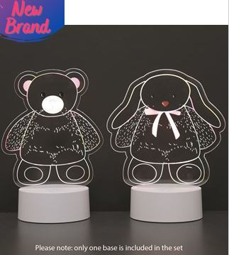 Teddy Bear and Rabbit 2 in 1 Acrylic Lamp 21cm