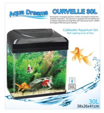 Aqua Dreams Curvelle Coldwater Black Aquarium - 30L