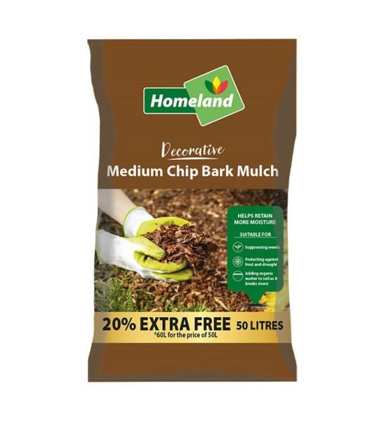 Homeland Medium Chip Bark - 50L + 20% FREE
