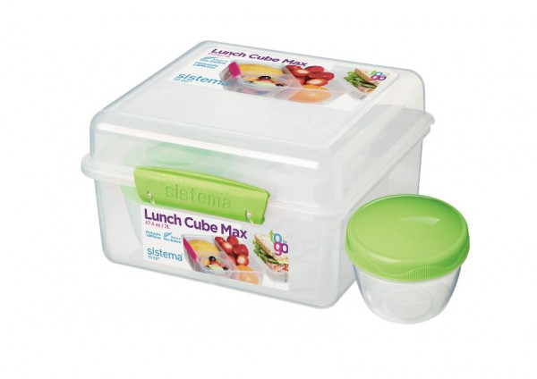 Sistema 2L Lunch Cube Max with Yoghurt Pot - Assorted Colours