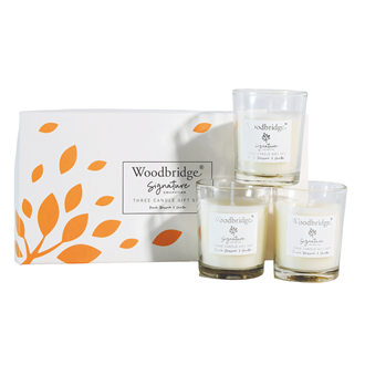 Peach Blossom & Vanilla Boxed Three Votive Candle Set by Woodbridge 3x50g